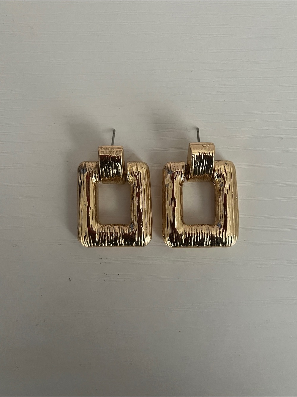 Gold Square Textured Drop Earrings - Women Jewelry